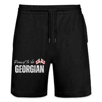 Georgian proud, I love Georgia - Stanley/Stella Trainer Unisex Organic Jogging Shorts - black - Front - Nik (191cm) & Marisol (170cm)