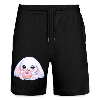 Kawaii Hase mit Donut - Stanley/Stella Unisex Bio Joggingshorts Trainer  - Schwarz - Vorne - Nik (191cm) & Marisol (170cm)