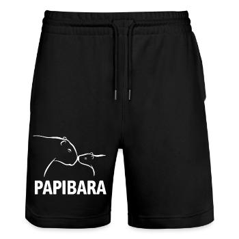 Papibara - Capybara Vater und Kind - Stanley/Stella Unisex Bio Joggingshorts Trainer  - Schwarz - Vorne - Nik (191cm) & Marisol (170cm)