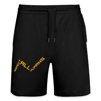 Respect All Humans Statement Humanity Saying - Stanley/Stella Trainer Unisex Organic Jogging Shorts - black - Front - Nik (191cm) & Marisol (170cm)