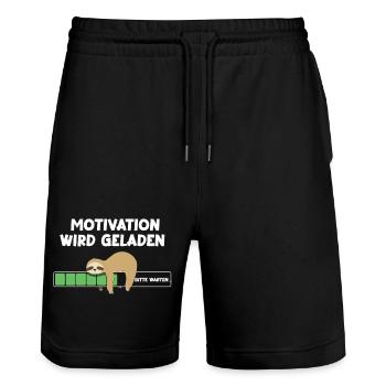 Motivation wird geladen Faultier Faultiermotiv - Stanley/Stella Unisex Bio Joggingshorts Trainer  - Schwarz - Vorne - Nik (191cm) & Marisol (170cm)