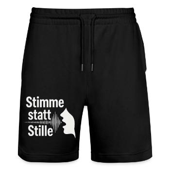 Stimme statt Stille Meinungsfreiheit Spruch - Stanley/Stella Unisex Bio Joggingshorts Trainer  - Schwarz - Vorne - Nik (191cm) & Marisol (170cm)