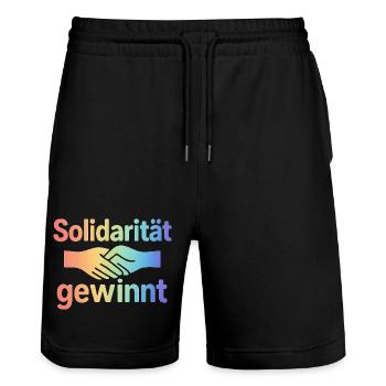 Zusammenhalt Spruch Hände Motiv - Stanley/Stella Unisex Bio Joggingshorts Trainer  - Schwarz - Vorne - Nik (191cm) & Marisol (170cm)