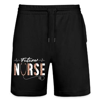 Future Nurse Stethoscope-Emblem - Stanley/Stella Unisex Bio Joggingshorts Trainer  - Schwarz - Vorne - Nik (191cm) & Marisol (170cm)