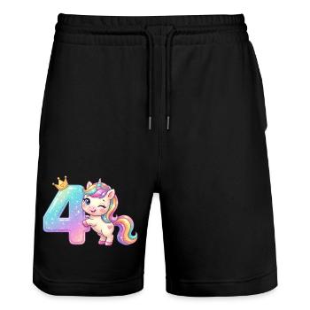 J’ai 4 ans d’anniversaire de fille licorne de Kawaii - Short de jogging bio TRAINER Stanley/Stella unisexe - noir - Devant - Nik (191cm) & Marisol (170cm)