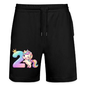 Je suis 2 filles licornes Kawaii Anniversaire - Short de jogging bio TRAINER Stanley/Stella unisexe - noir - Devant - Nik (191cm) & Marisol (170cm)