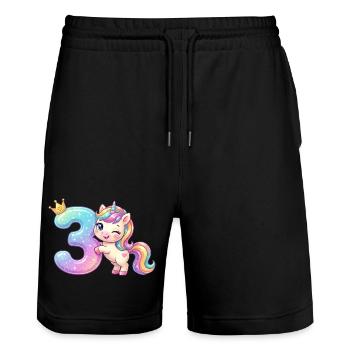 J’ai 3 ans de fille licorne Kawaii - Short de jogging bio TRAINER Stanley/Stella unisexe - noir - Devant - Nik (191cm) & Marisol (170cm)