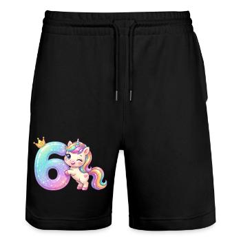 J’ai 6 ans d’anniversaire de la fille licorne de Kawaii - Short de jogging bio TRAINER Stanley/Stella unisexe - noir - Devant - Nik (191cm) & Marisol (170cm)