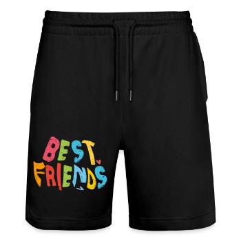 Best friends - Stanley/Stella Trainer Unisex Organic Jogging Shorts - black - Front - Nik (191cm) & Marisol (170cm)