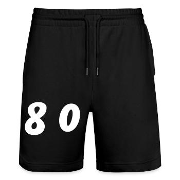 80. 80 YEARS. 80th ANNIVERSARY. 80 YEARS ANNIVERSARY. - Stanley/Stella Trainer Unisex Organic Jogging Shorts - black - Front - Nik (191cm) & Marisol (170cm)