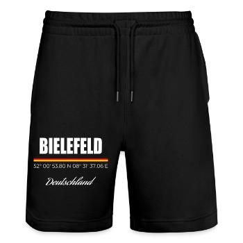 Bielefeld - Stanley/Stella Unisex Bio Joggingshorts Trainer  - Schwarz - Vorne - Nik (191cm) & Marisol (170cm)