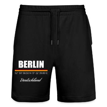 Berlin - Stanley/Stella Unisex Bio Joggingshorts Trainer  - Schwarz - Vorne - Nik (191cm) & Marisol (170cm)