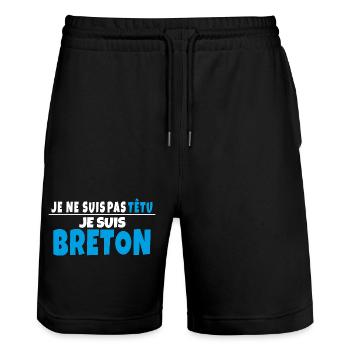 T-shirt Humour Breton Je ne suis pas têtu - Short de jogging bio TRAINER Stanley/Stella unisexe - noir - Devant - Nik (191cm) & Marisol (170cm)