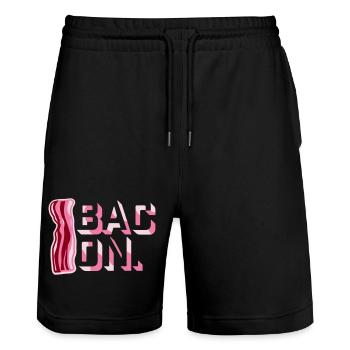 Bacon Speck Lebensmittel Lustig Fleisch Foodie - Stanley/Stella Unisex Bio Joggingshorts Trainer  - Schwarz - Vorne - Nik (191cm) & Marisol (170cm)