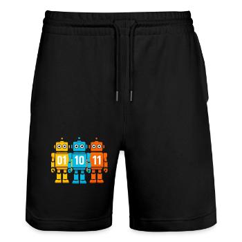 Robot 01 10 11 – Binäres Sci-Fi Design - Stanley/Stella Unisex Bio Joggingshorts Trainer  - Schwarz - Vorne - Nik (191cm) & Marisol (170cm)