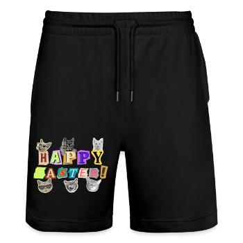 Frohe Osterkatzen, - Stanley/Stella Unisex Bio Joggingshorts Trainer  - Schwarz - Vorne - Nik (191cm) & Marisol (170cm)