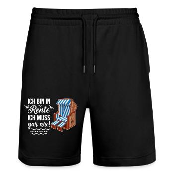 Ich bin in Rente ich muss gar nix mit Strandkorb  - Stanley/Stella Unisex Bio Joggingshorts Trainer  - Schwarz - Vorne - Nik (191cm) & Marisol (170cm)