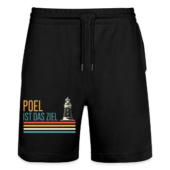 Ostsee Urlaub POEL IST DAS ZIEL Leuchtturm Lustig - Stanley/Stella Unisex Bio Joggingshorts Trainer  - Schwarz - Vorne - Nik (191cm) & Marisol (170cm)