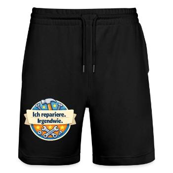 Ich repariere. Irgendwie. - Stanley/Stella Unisex Bio Joggingshorts Trainer  - Schwarz - Vorne - Nik (191cm) & Marisol (170cm)