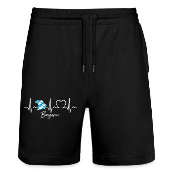 Bayern Landkarte mit Herzkurve | EKG | Puls - Stanley/Stella Unisex Bio Joggingshorts Trainer  - Schwarz - Vorne - Nik (191cm) & Marisol (170cm)