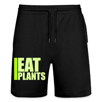 Eat Plants Lustig Vegan Vegetarisch Statement Logo - Stanley/Stella Unisex Bio Joggingshorts Trainer  - Schwarz - Vorne - Nik (191cm) & Marisol (170cm)