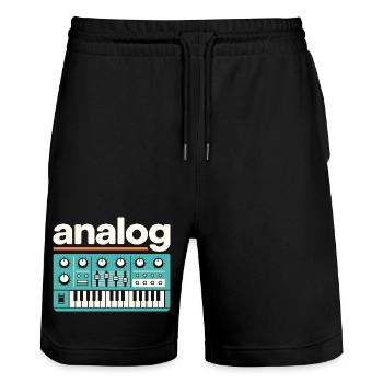 Analog Synthesizer Retro Music  - Stanley/Stella Trainer Unisex Organic Jogging Shorts - black - Front - Nik (191cm) & Marisol (170cm)