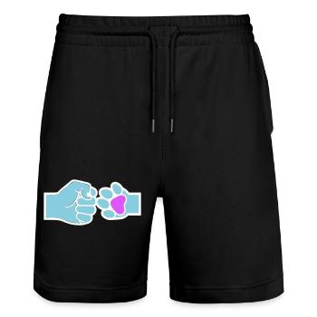 Faust Pfote Check Mensch Tier Team - Stanley/Stella Unisex Bio Joggingshorts Trainer  - Schwarz - Vorne - Nik (191cm) & Marisol (170cm)