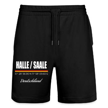 Halle / Saale - Stanley/Stella Unisex Bio Joggingshorts Trainer  - Schwarz - Vorne - Nik (191cm) & Marisol (170cm)