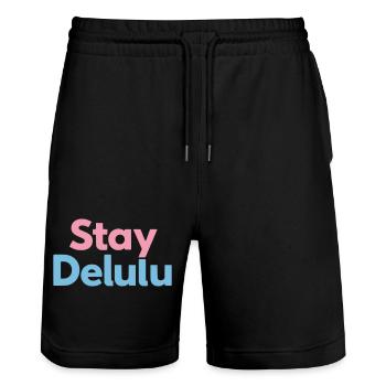 Stay Delulu Cute Motivational Typography - Stanley/Stella Unisex Bio Joggingshorts Trainer  - Schwarz - Vorne - Nik (191cm) & Marisol (170cm)