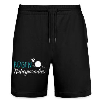Insel RÜGEN NATURPARADIES Rügen Urlaub Lustig - Stanley/Stella Unisex Bio Joggingshorts Trainer  - Schwarz - Vorne - Nik (191cm) & Marisol (170cm)