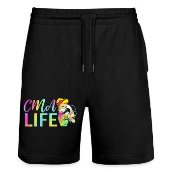Medical Physician MFA - Stanley/Stella Trainer Unisex Organic Jogging Shorts - black - Front - Nik (191cm) & Marisol (170cm)