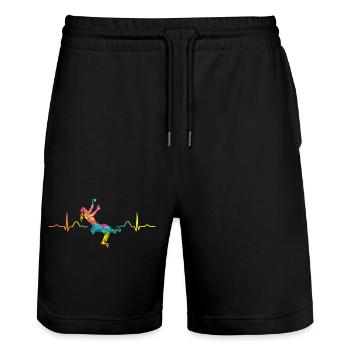 Boulderer Herzschlag Boulder Bouldern - Stanley/Stella Unisex Bio Joggingshorts Trainer  - Schwarz - Vorne - Nik (191cm) & Marisol (170cm)