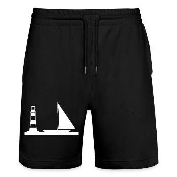 Sail - Stanley/Stella Trainer Unisex Organic Jogging Shorts - black - Front - Nik (191cm) & Marisol (170cm)