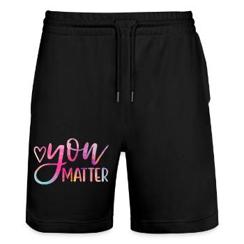 You Matter Watercolor Gradient - Stanley/Stella Trainer Unisex Organic Jogging Shorts - black - Front - Nik (191cm) & Marisol (170cm)