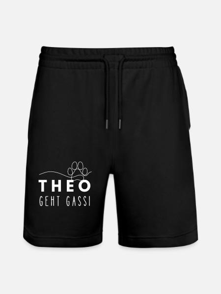 Theo geht Gassi Namensshirt Hundepfote Hundeleine - Stanley/Stella Unisex Bio Joggingshorts Trainer  - Schwarz