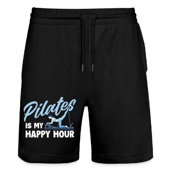 Pilates Is My Happy Hour Fitness Humor - Stanley/Stella Trainer Unisex Organic Jogging Shorts - black - Front - Nik (191cm) & Marisol (170cm)