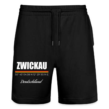 Zwickau - Stanley/Stella Unisex Bio Joggingshorts Trainer  - Schwarz - Vorne - Nik (191cm) & Marisol (170cm)