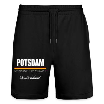 Potsdam - Stanley/Stella Unisex Bio Joggingshorts Trainer  - Schwarz - Vorne - Nik (191cm) & Marisol (170cm)