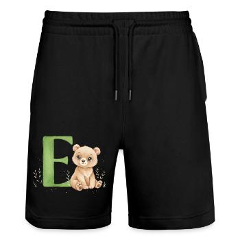 E mit Teddy: Verspielter Buchstabe E - Stanley/Stella Unisex Bio Joggingshorts Trainer  - Schwarz - Vorne - Nik (191cm) & Marisol (170cm)