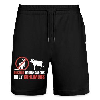 Österreich ohne Kängurus – Nur Kuhlimuhs - Stanley/Stella Unisex Bio Joggingshorts Trainer  - Schwarz - Vorne - Nik (191cm) & Marisol (170cm)