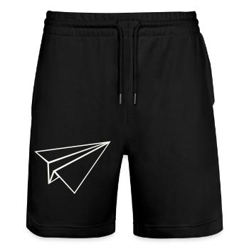 Paper Airplane Line Art - Stanley/Stella Trainer Unisex Organic Jogging Shorts - black - Front - Nik (191cm) & Marisol (170cm)