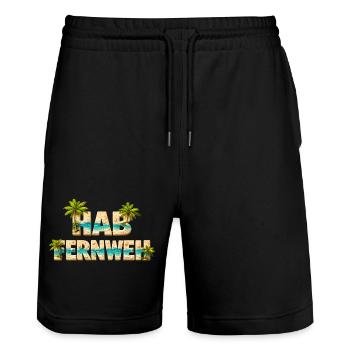 Hab Fernweh – Strand, Insel und Palmen - Stanley/Stella Unisex Bio Joggingshorts Trainer  - Schwarz - Vorne - Nik (191cm) & Marisol (170cm)