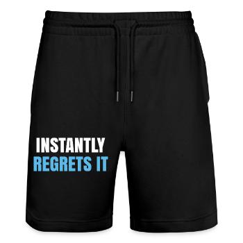 Instantly Regrets It - Stanley/Stella Trainer Unisex Organic Jogging Shorts - black - Front - Nik (191cm) & Marisol (170cm)
