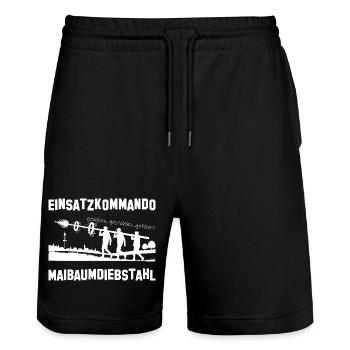 Einsatzkommando Maibaumdiebstahl Team Shirt - Stanley/Stella Unisex Bio Joggingshorts Trainer  - Schwarz - Vorne - Nik (191cm) & Marisol (170cm)