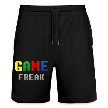 Retro Pixel Game Freak-Thema - Stanley/Stella Unisex Bio Joggingshorts Trainer  - Schwarz - Vorne - Nik (191cm) & Marisol (170cm)