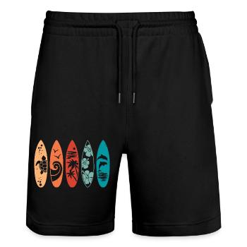 Retro-Surfbrett - Stanley/Stella Unisex Bio Joggingshorts Trainer  - Schwarz - Vorne - Nik (191cm) & Marisol (170cm)