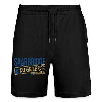 Saarbrigge Du Geiler - Stanley/Stella Unisex Bio Joggingshorts Trainer  - Schwarz - Vorne - Nik (191cm) & Marisol (170cm)