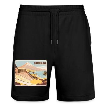 Sizilien - Stanley/Stella Unisex Bio Joggingshorts Trainer  - Schwarz - Vorne - Nik (191cm) & Marisol (170cm)