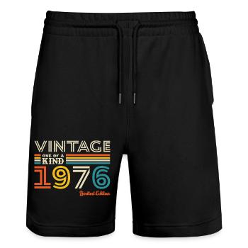1976 Vintage Rétro Cadeau D’anniversaire - Short de jogging bio TRAINER Stanley/Stella unisexe - noir - Devant - Nik (191cm) & Marisol (170cm)