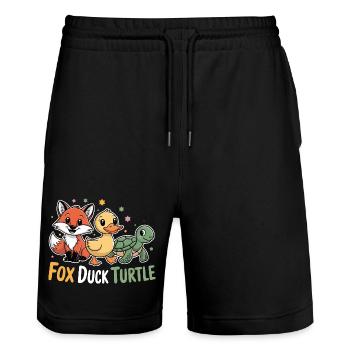 Fox Duck Turtle Cute Animal Friends - Stanley/Stella Trainer Unisex Organic Jogging Shorts - black - Front - Nik (191cm) & Marisol (170cm)